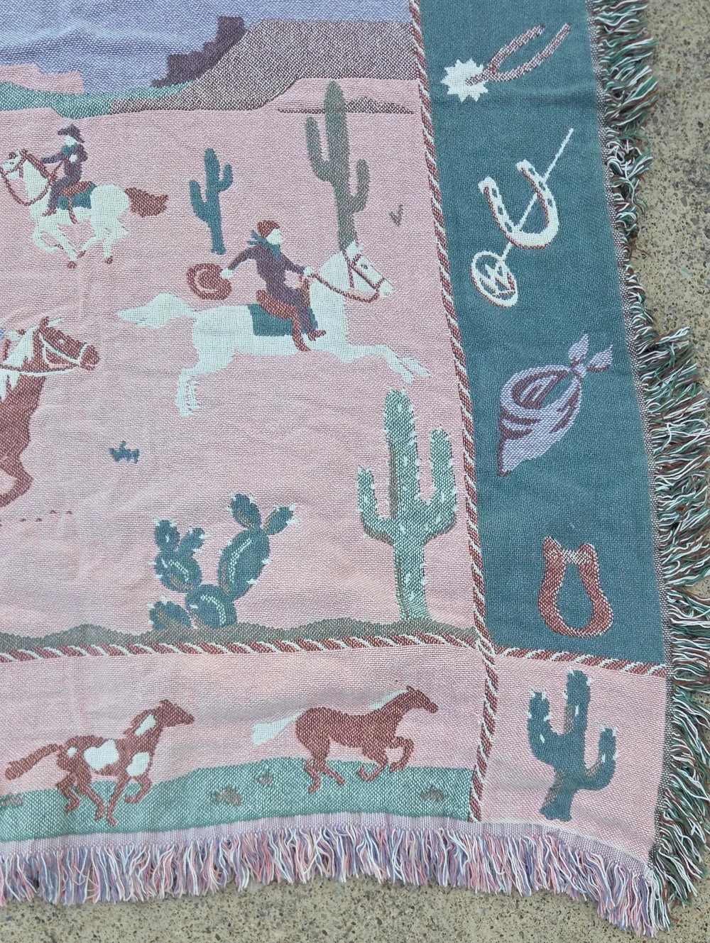 VTG Goodwin Weavers Western Cowboy Nature Horse Throw Blanket Made In USA
